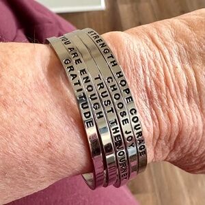 Alex and Ani stainless steel stack of cuff bracelets (5)